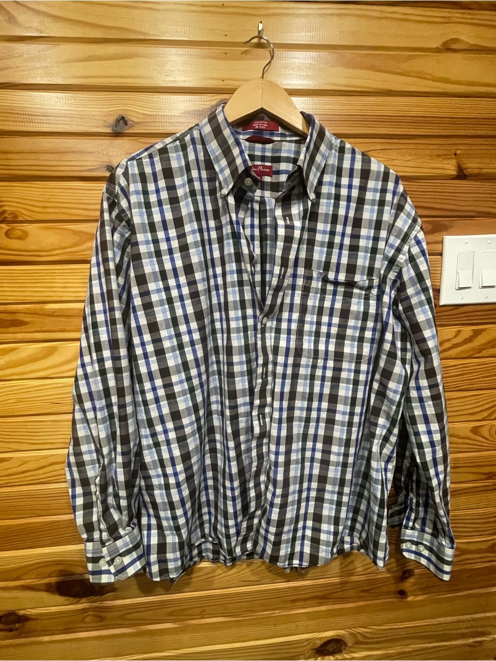Alan Flusser Blue, Gray and White Plaid Button-Down Shirt